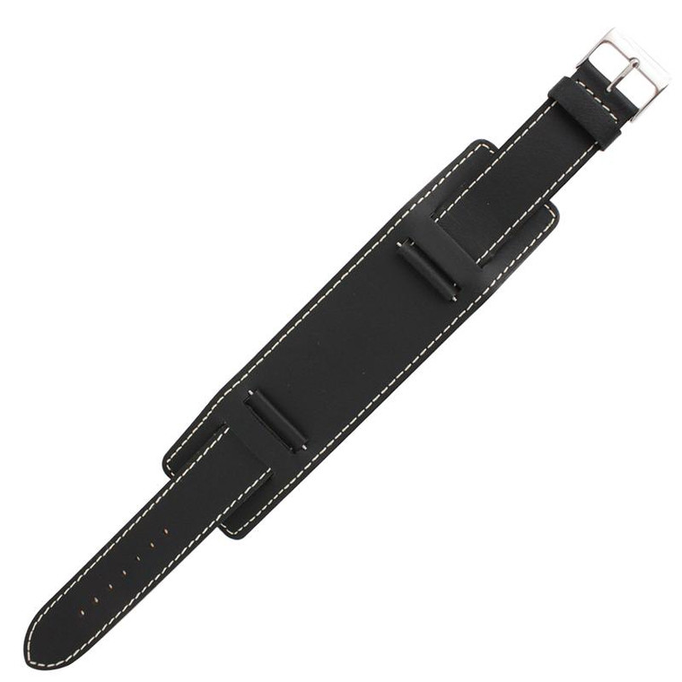 20MM stitched black leather wide watch band