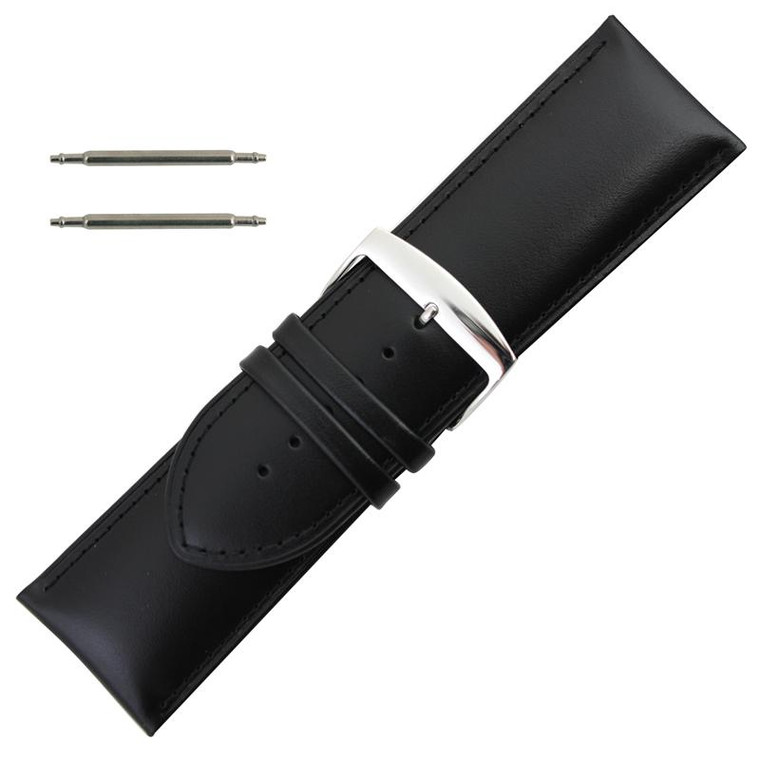 Leather Watch Band 34mm Black Leather Classic Grain Extra Wide Band 7 7/16 Inch Length