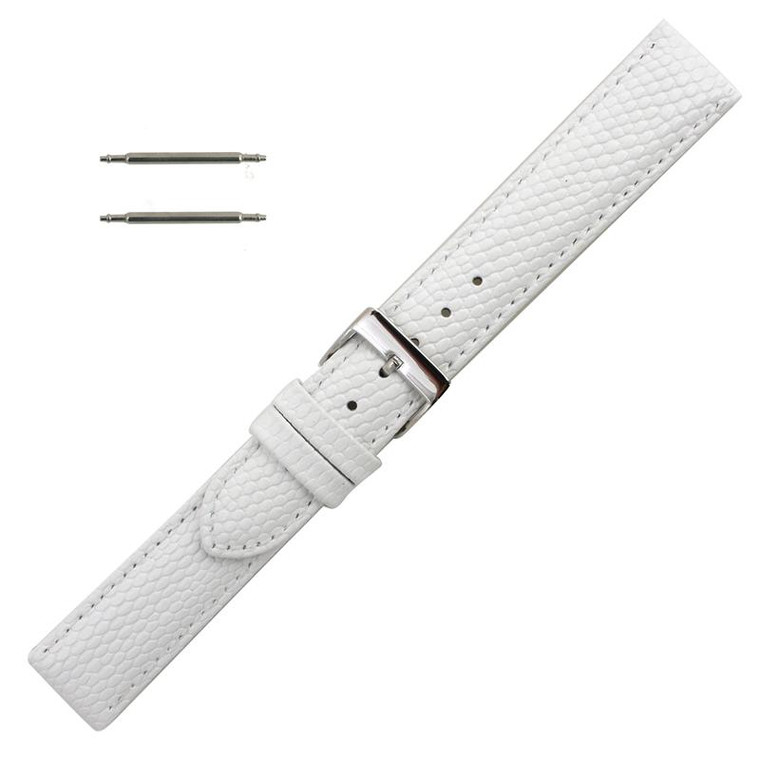 22mm Watch Band White Lizard Grain Leather 7 1/2 Inch Length