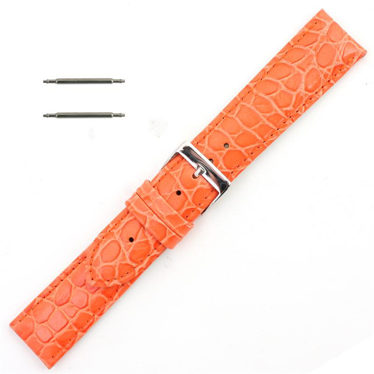 Orange Leather Watch Strap 20mm Padded Stitched Croco Grain 7 7/16 Inch Length