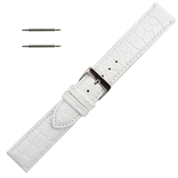 White Leather Watch Strap 18mm Padded Stitched Croco Grain 7 7/16 Inch Length