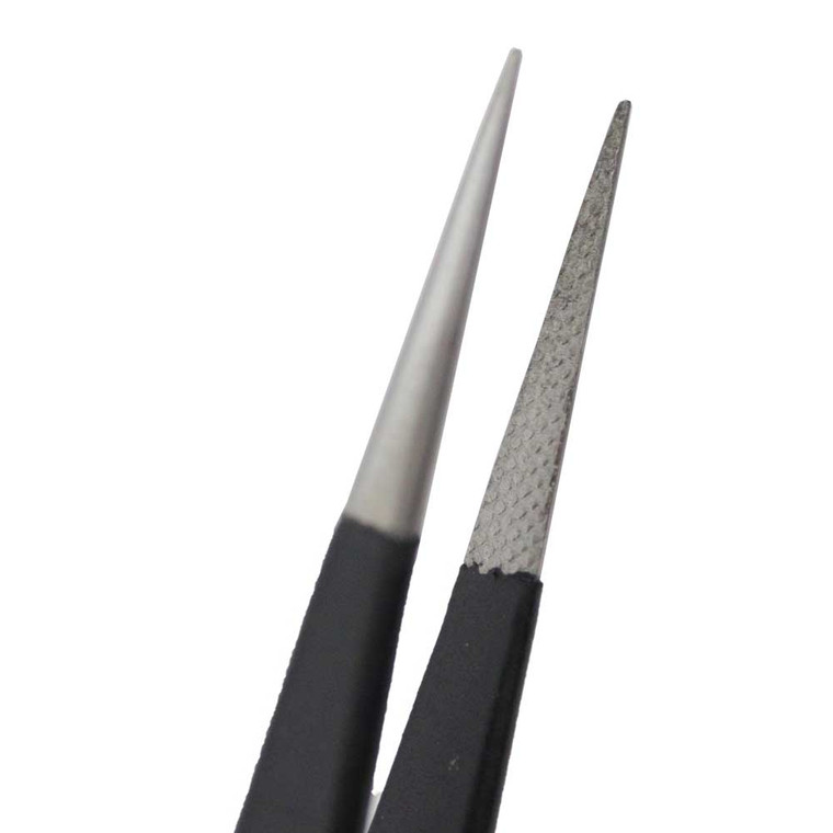 Black Matte Economy Diamond Tweezers 6 1/2 Inch Serrated Tips