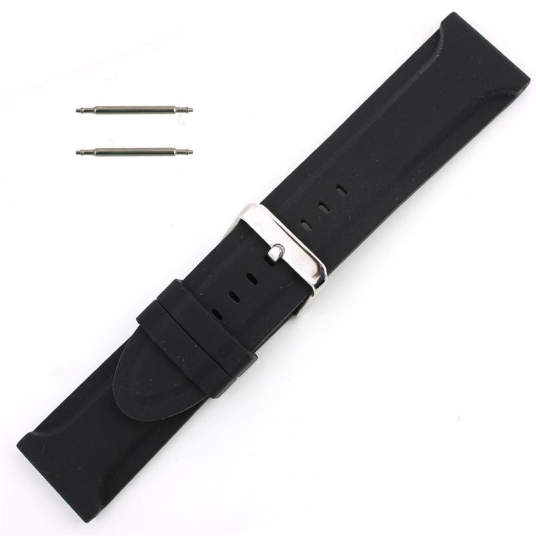 Black Silicone Watch Band 26mm Rubber Strap 8 Inch Length