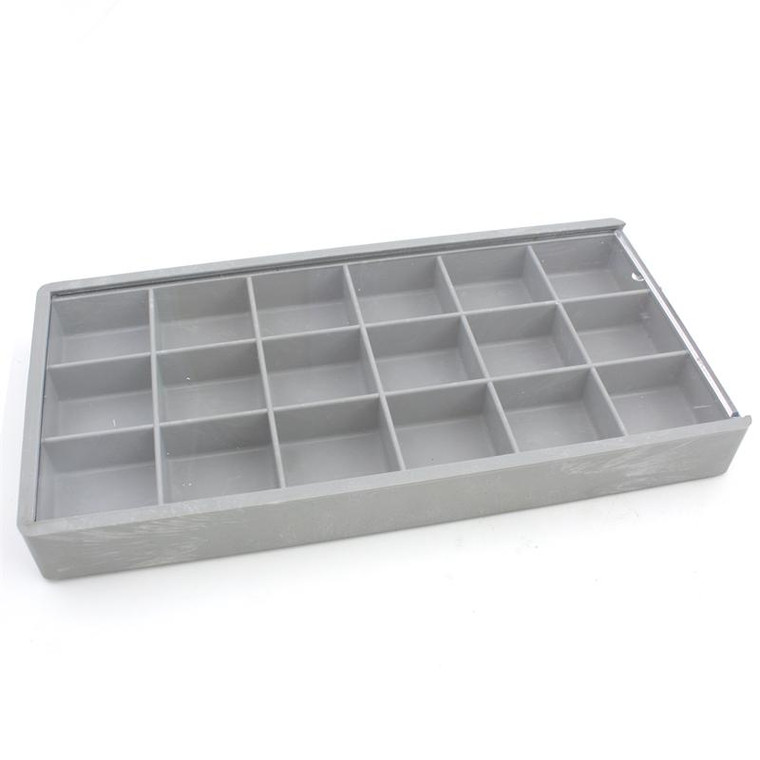 18 Compartment Plastic Tray Organizer with Clear Locking Sliding Lid ...