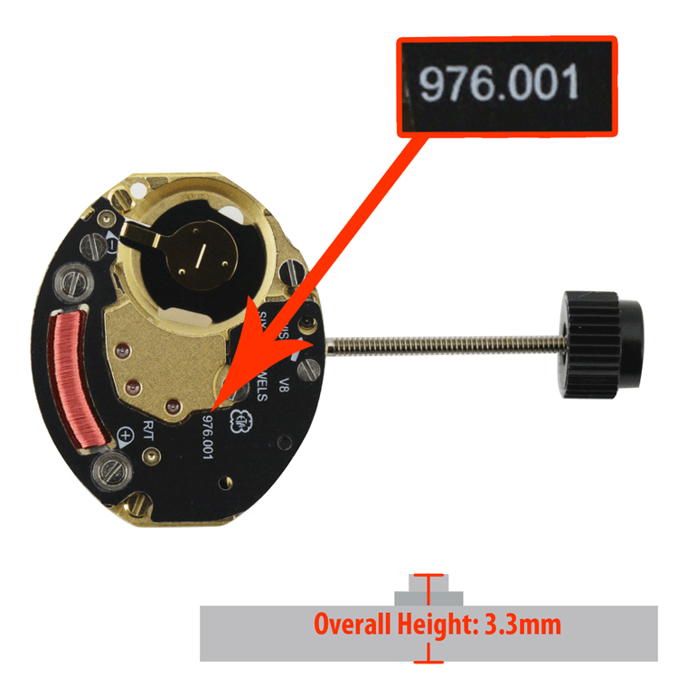 ETA Quartz Watch Movement 976.001.3 High Hand Post Overall Height 3.3mm