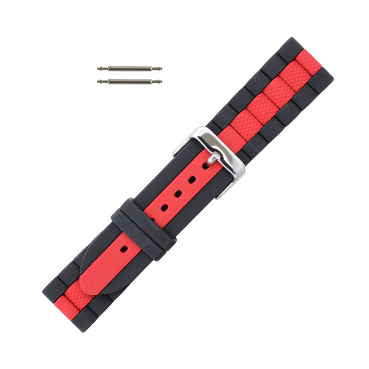 Silicone Watch Band Diver Style Black With Red 22mm (2108-22)