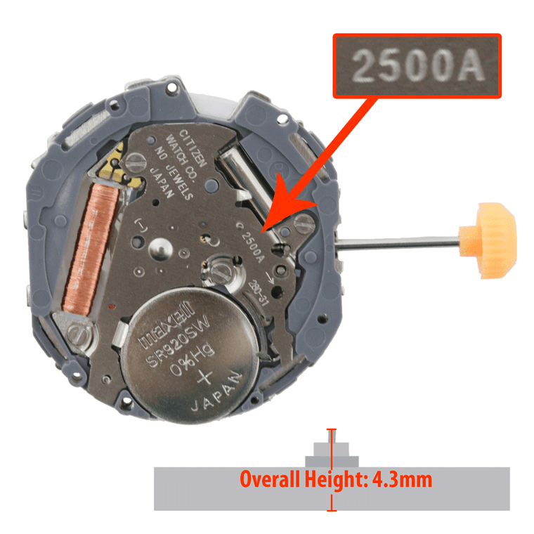 Miyota/Citizen LTD Watch Movement 2500 Quartz Movements Overall Height 4.3mm