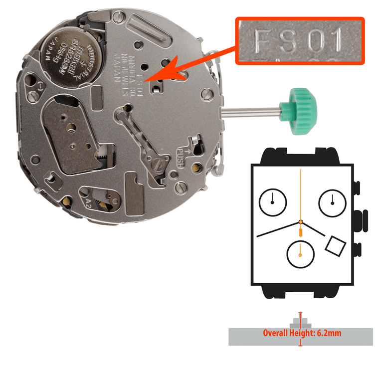 Miyota/Citizen LTD Watch Movement FS01 Quartz Movements Overall Height 6.2mm