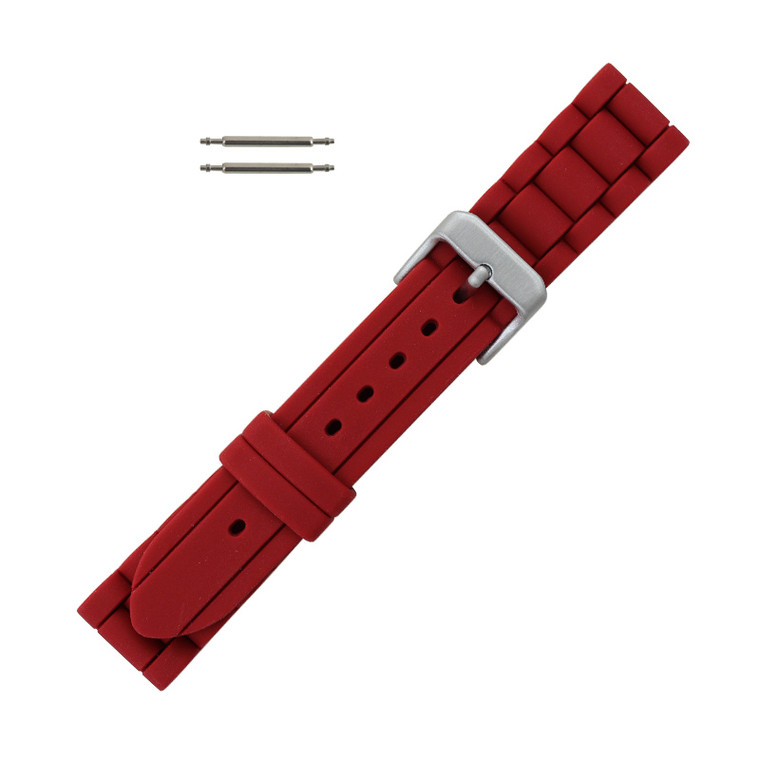 20mm Hadley Roma Link Style Design Silicone Watch Band Red 7 7/16 Inch Length