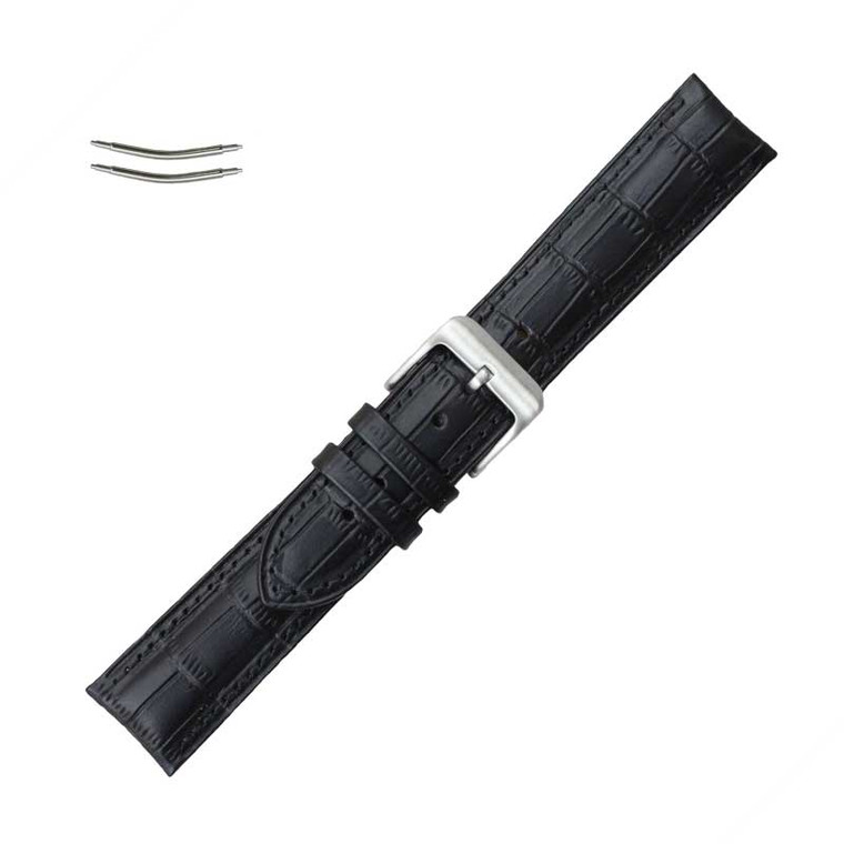 20mm Black Gator Grain Curved Leather Watch Band