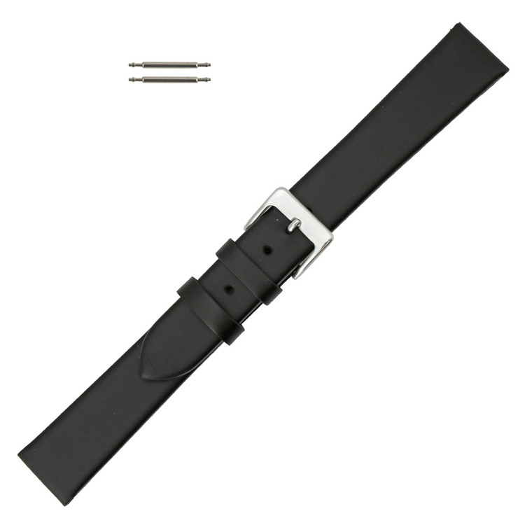 Watch Band 18mm Black Leather Smooth Classic Calf 8 1/4 Inch Length