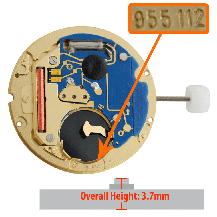 ETA Quartz Watch Movement 2 Hand 955.112-2/6 Date at 6:00 Overall Height 3.7mm