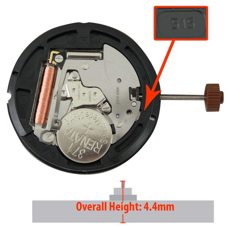 Harley Ronda 3 Hand Quartz Watch Movement HQ515B Date Dial Black 3:00 Overall Height 4.40mm