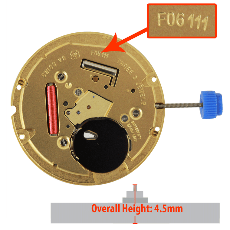 ETA 3 Hand Quartz Watch Movement F06.111.3 Date at 3:00 Overall Height 4.5mm