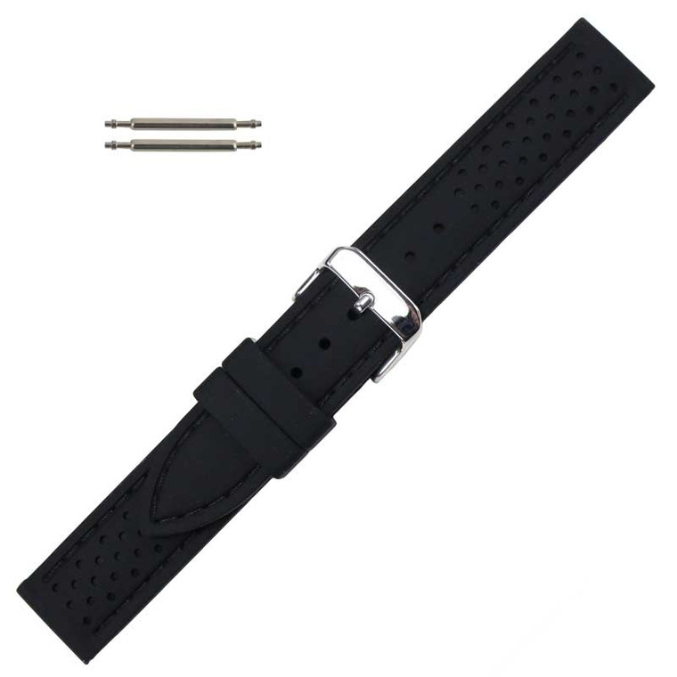Black 18 mm Silicone Watch Band Sport Strap