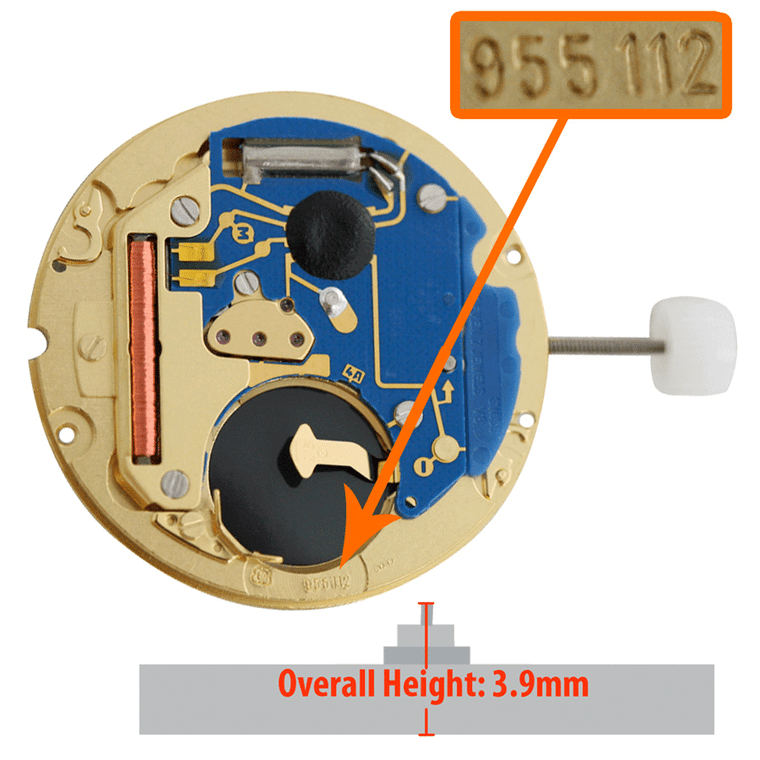 ETA 3 Hand Quartz Watch Movement 955.112-6 Date at 6:00 Overall Height 3.9mm