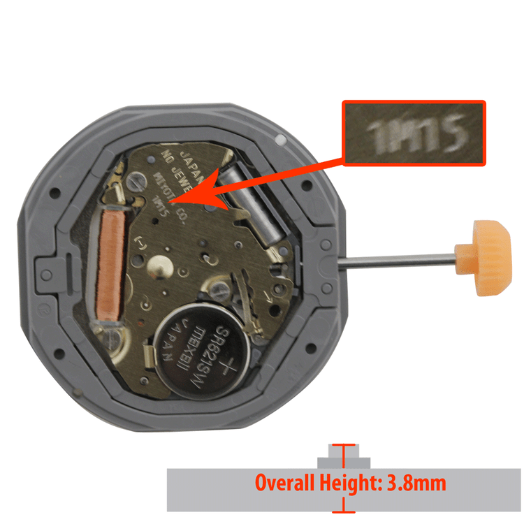 Miyota/Citizen LTD 2 Hand Quartz Watch Movement 1M15 Date at 3:00 Overall Height 3.8mm