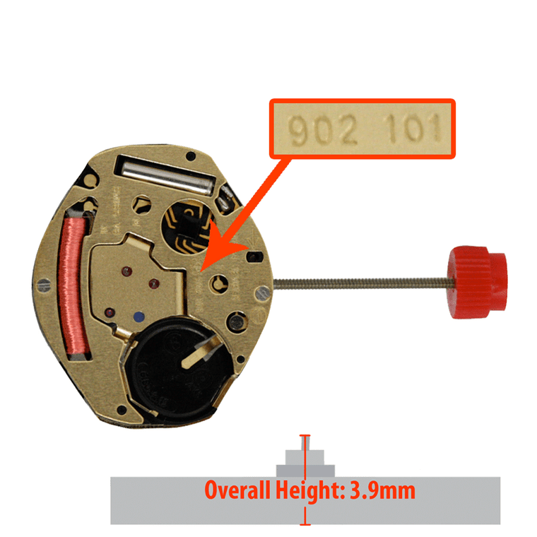 ETA 3 Hand Quartz Watch Movement 902.101.2 High Hand Post Overall Height 3.9mm