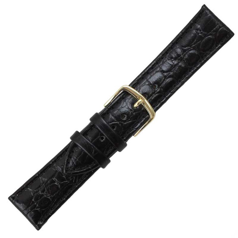 Hadley Roma Croco Grain Padded Stitched Watch Strap Black 18mm Extra Long