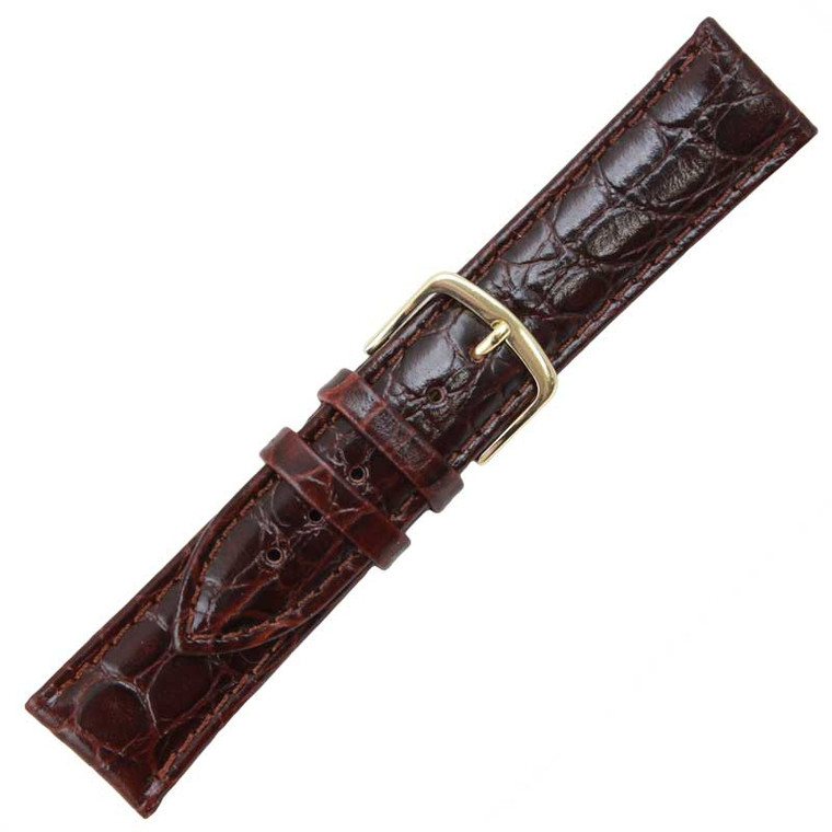 Hadley Roma Croco Grain Padded Stitched Watch Strap Brown 18mm Long