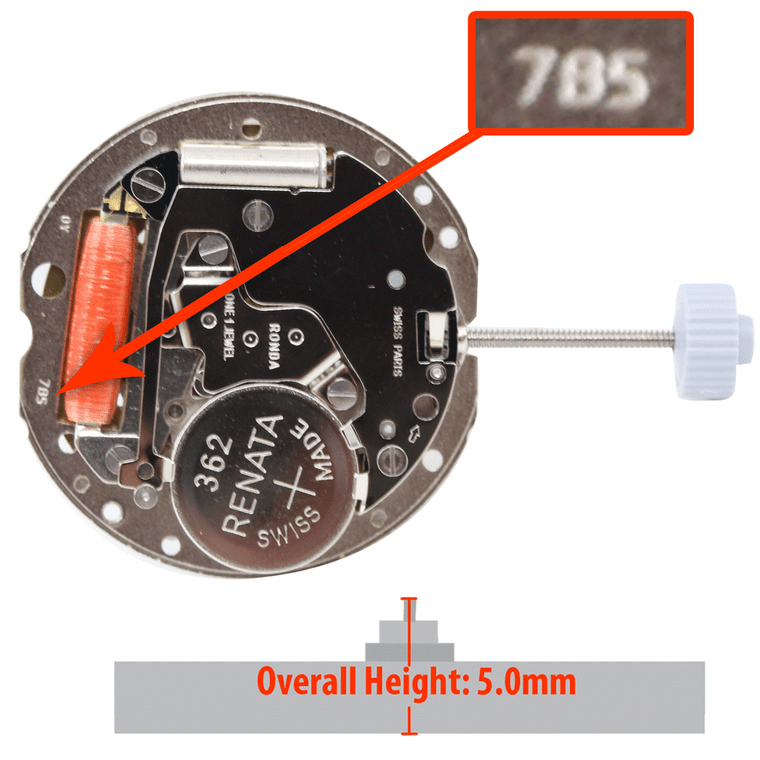 Harley Ronda 3 Hand Quartz Watch Movement HQ785.4 High Hour Wheel  Date at 3:00 Overall Height 5.0mm