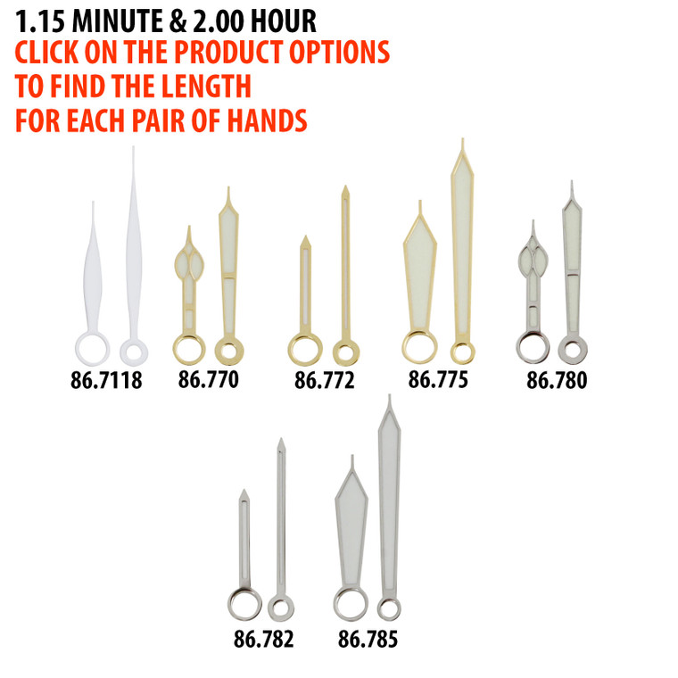 Watch Hands To Fit Minute Hand Hole Size 1.15mm And Hour Hand Hole Size 2.00mm
