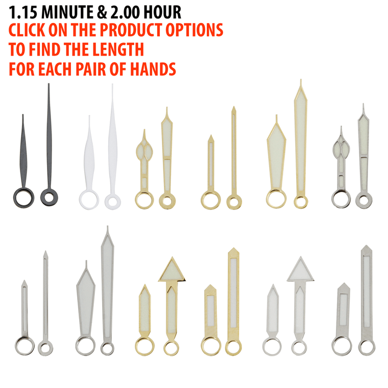 Watch Hands to Fit Minute Hand Hole Size 1.15mm and Hour Hand Hole Size 2.00mm