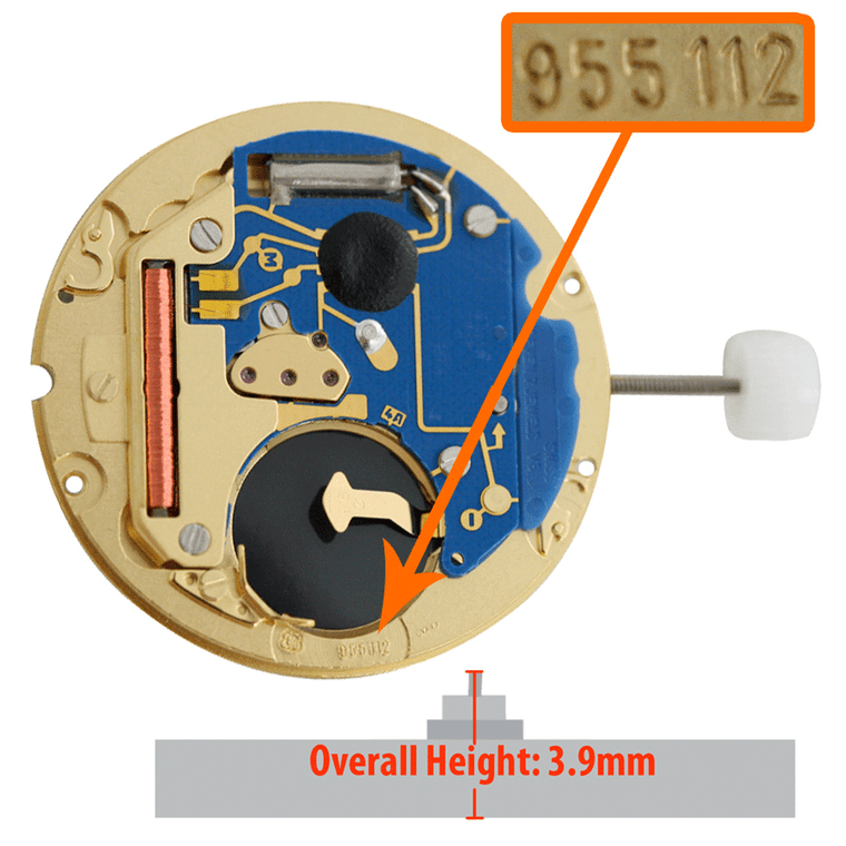 ETA® 3 Hand Quartz Watch Movement 955.112-4 Date At 4:00 Overall Height 3.9mm