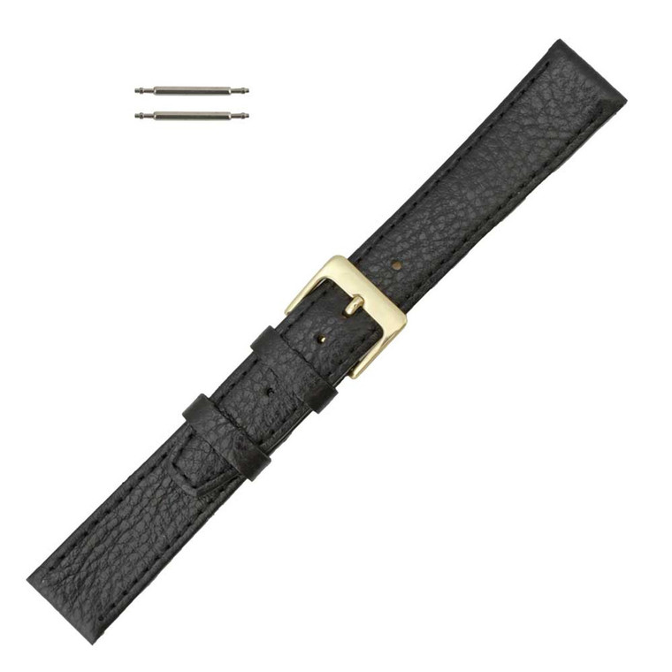 Leather Watch Strap 14mm Black Polished Calf Style Flat 7 1/2 Inch Length