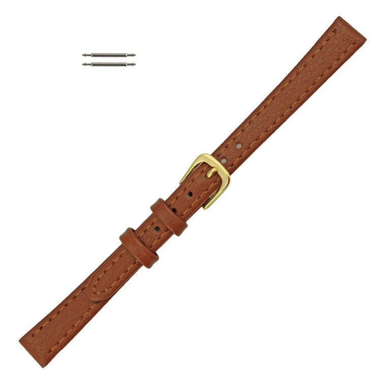 Leather Watch Strap Flat 10mm Light Brown Polished Calf Style 6 3/4 Inch Length
