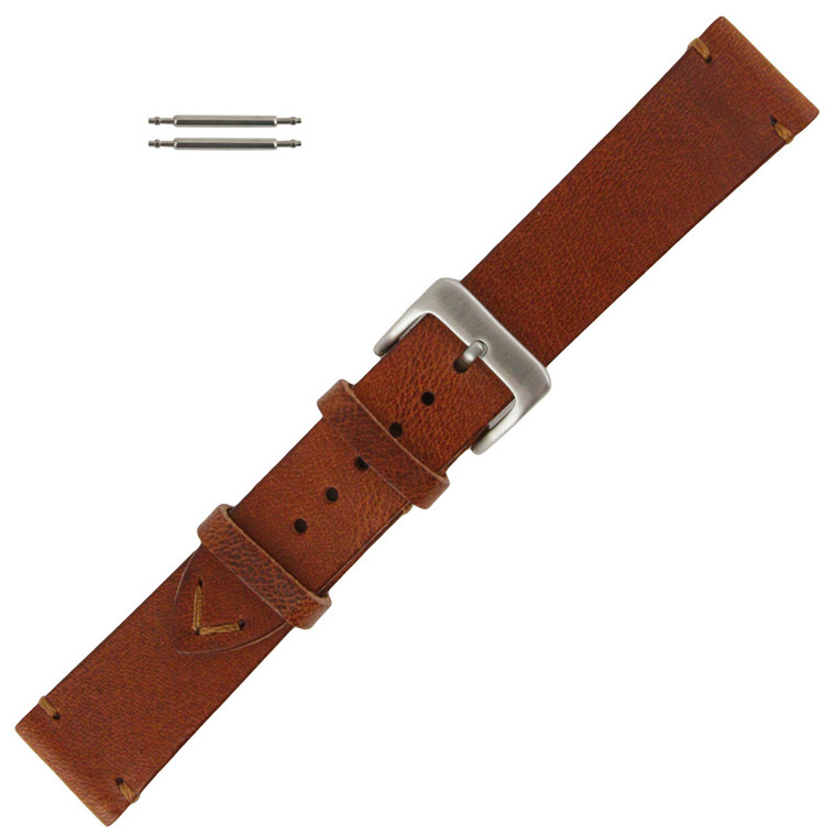 Tan Leather Watch Band Vintage Stitched 20MM