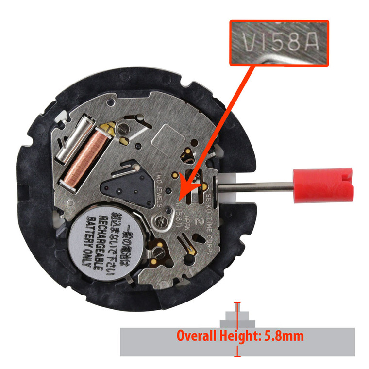 Genuine Seiko 3 Hand Quartz Solar Watch Movement V158 Day and Date at 3:00 Overall Height 5.8mm