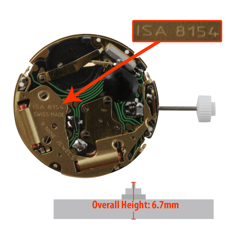 ISA Chronograph Quartz Watch Movement ISA8154 Date at 4:00 Overall Height 6.7mm