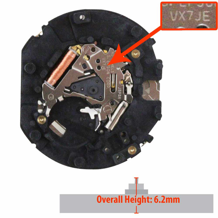 Hattori Japan Multifunction 6 Hand Quartz Watch Movement VX7J Overall Height 6.2mm