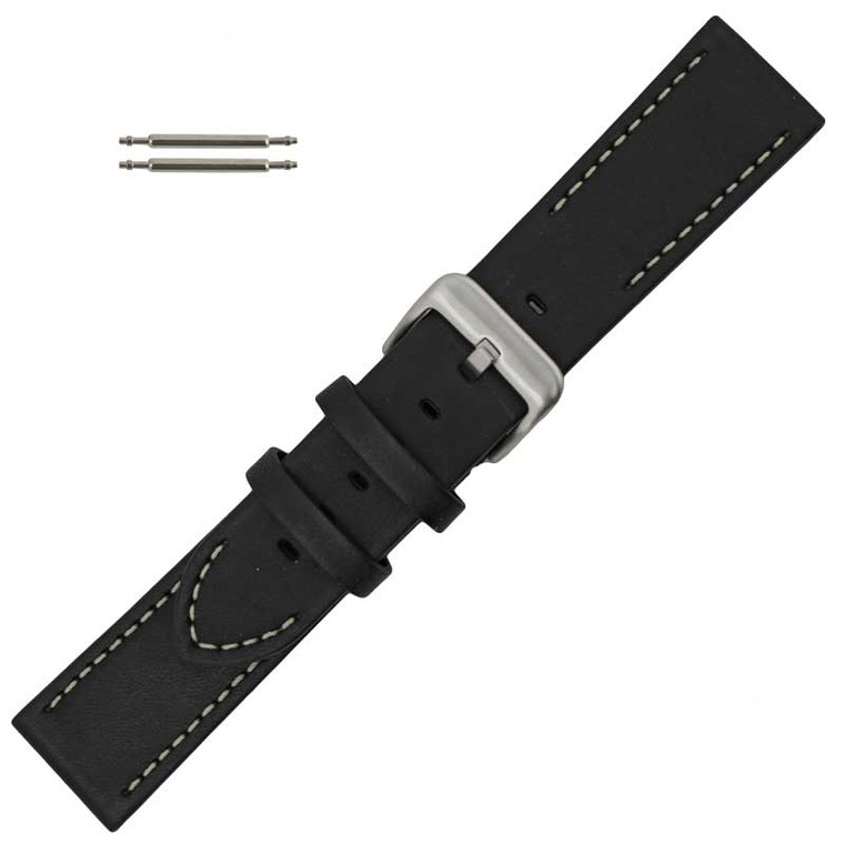 Black Hand Painted Stitched Leather Watch Band 18MM