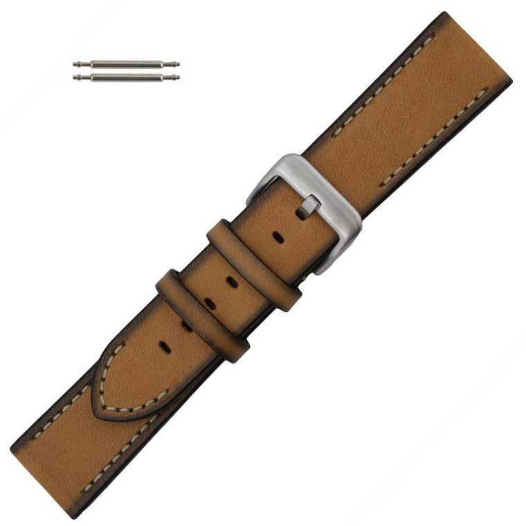 Beige Hand Painted Stitched Leather Watch Band 20MM