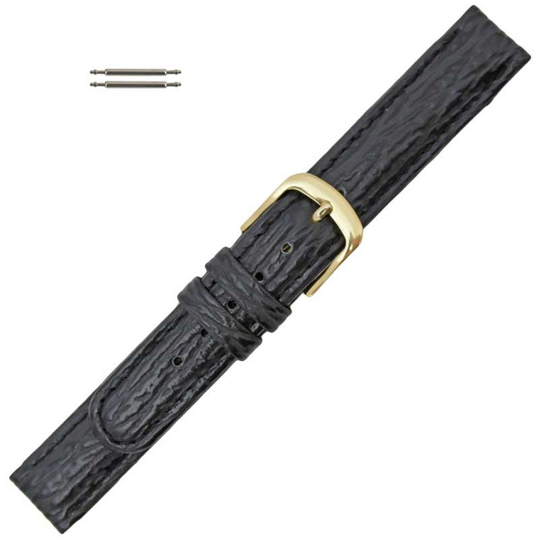 Black 14mm Shark Grain Leather Watch Band 6 3/4 Inch Length