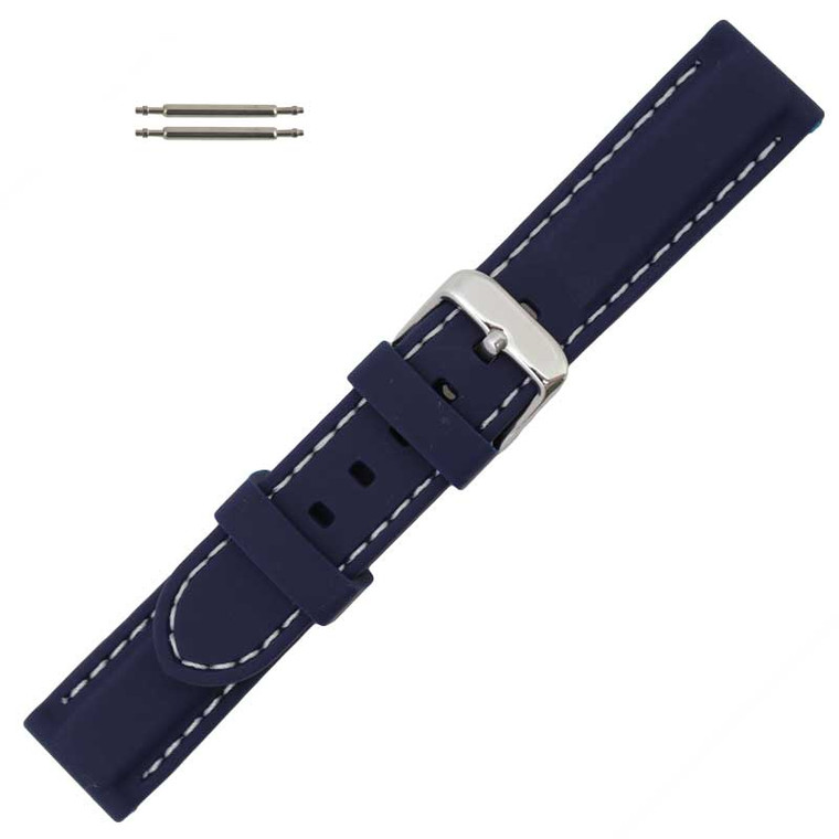 Dark Blue 20 mm Silicone Watch Band Sport Strap with White Stitching