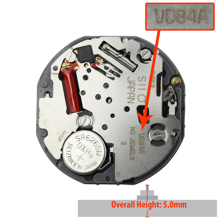 Hattori Japan Quartz Chronograph Watch Movement VD84 Overall Height 5.0mm