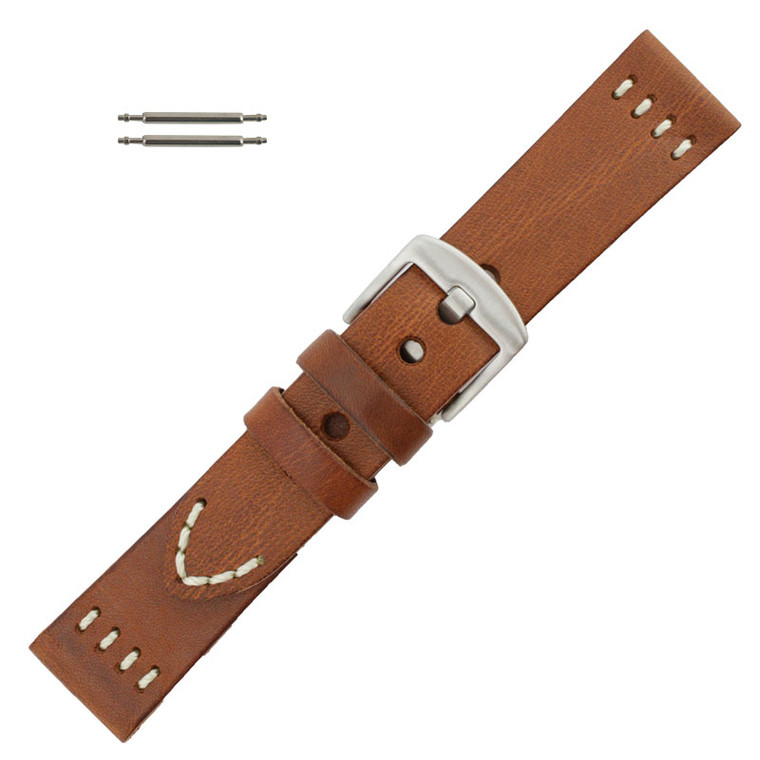 Brown Leather 22MM Watch Band Vintage Stitched