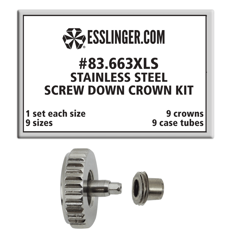 Screw Down Threaded Crown And Case Tube Kit Extra Large Sizes Stainless Steel 9 Sets