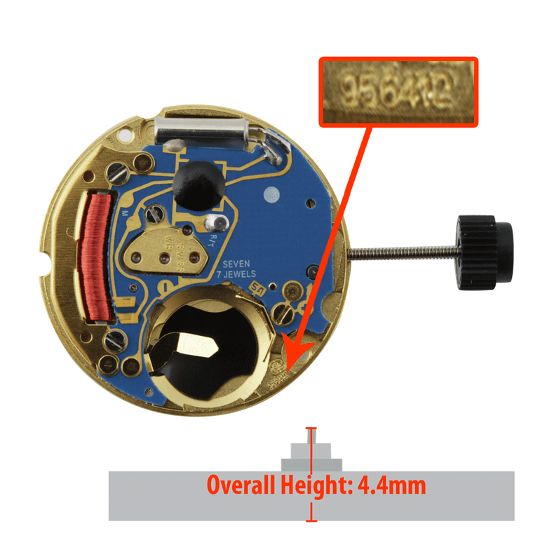 ETA 3 Hand Quartz Watch Movement 956.412.3 Date At 3:00 High Hand Height Overall Height 4.4mm