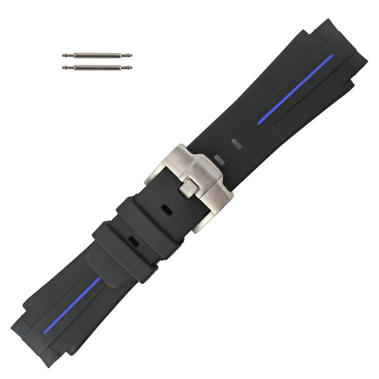 Black with Blue Stripe Silicone 21MM Made to Fit Rolex® Curved End Watch Band 7 Inch Length