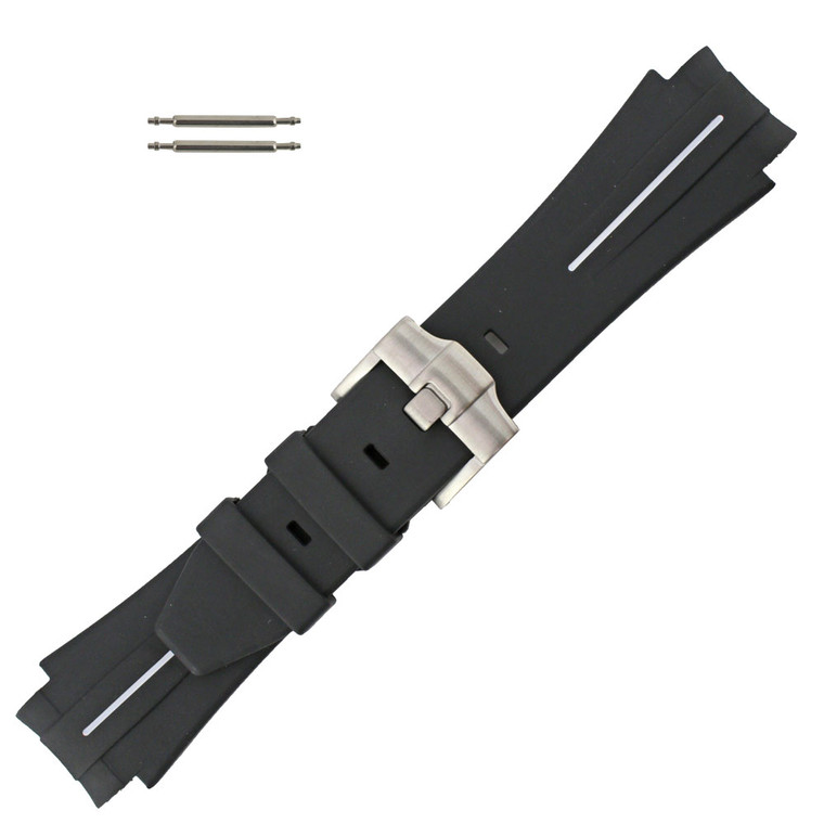 Black with White Stripe Silicone 21MM Made to Fit Rolex® Curved End Watch Band 7 Inch Length