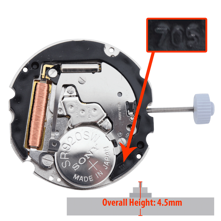 Harley Ronda 3 Hand Extra High Hand Height Quartz Watch Movement HQ705.3-6 Date at 6:00 Overall Height 4.5mm (HQ705.3-6)