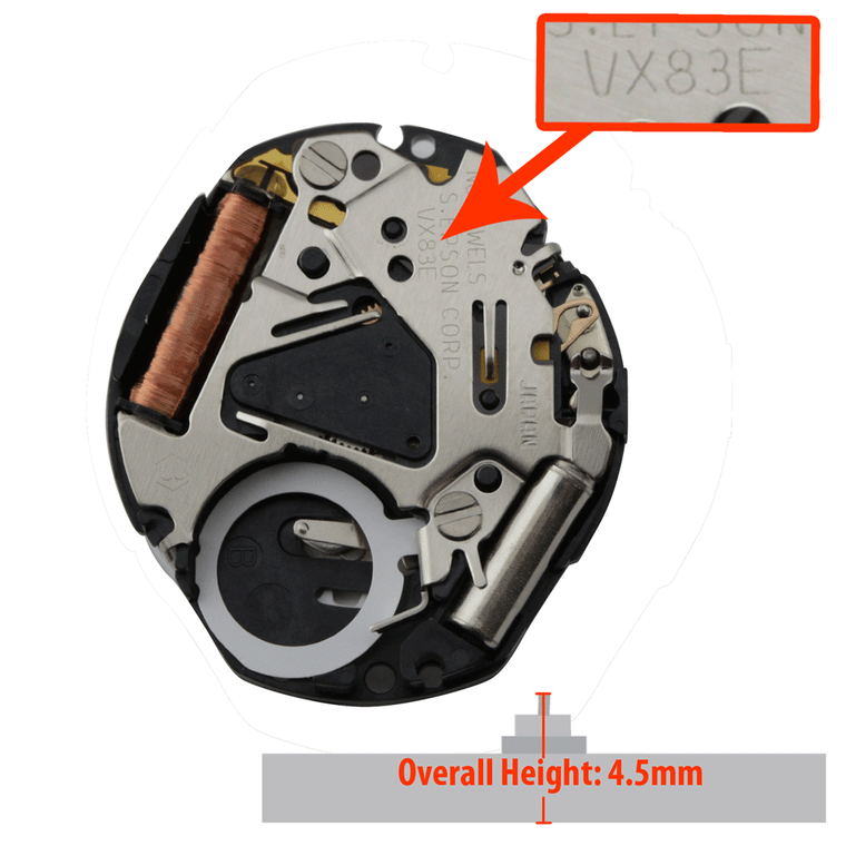 Hattori Japan 3 Hand Quartz Watch Movement VX83.0 Day and Date at 3:00 Overall Height 4.5mm