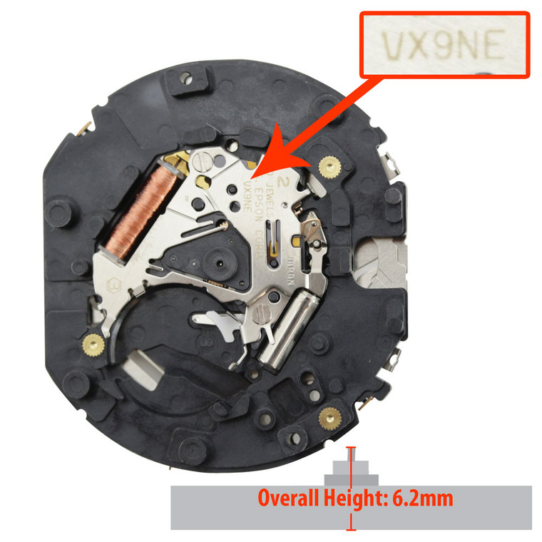 Hattori Japan Multifunction 6 Hand Quartz Watch Movement VX9N Overall Height 6.2mm