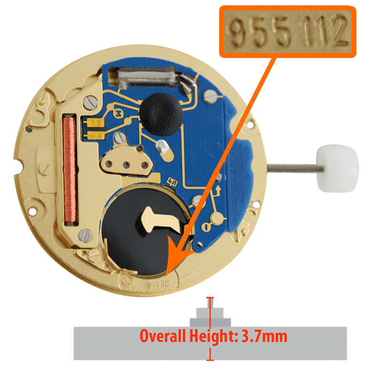 ETA 3 Hand Quartz Watch Movement Low Version 955.112.0-6 Date at 6:00 Overall Height 3.7mm