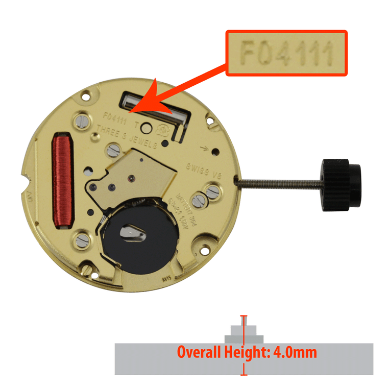 ETA 3 Hand Quartz Watch Movement F04.111-4 Date At 4:00 Overall Height 4.0mm