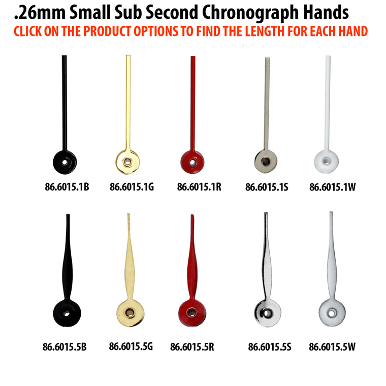 Small Sub Second Chronograph Hands For Watches Hole Size .26mm